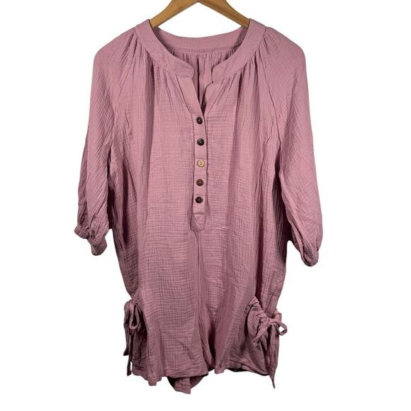 Womens Top Med Purple Gauze Oversized Chore Pocket Tie Detail Spring Lagenlook - Picture 1 of 9